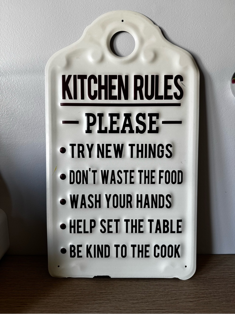 Kitchen Rules Wall Sign - White with Deep Red Text